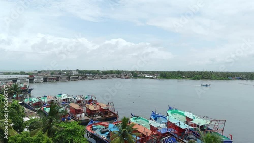Wallpaper Mural Neendakara bridge and Fishing Harbour kollam kerala, during trawling ban drone view from island Torontodigital.ca