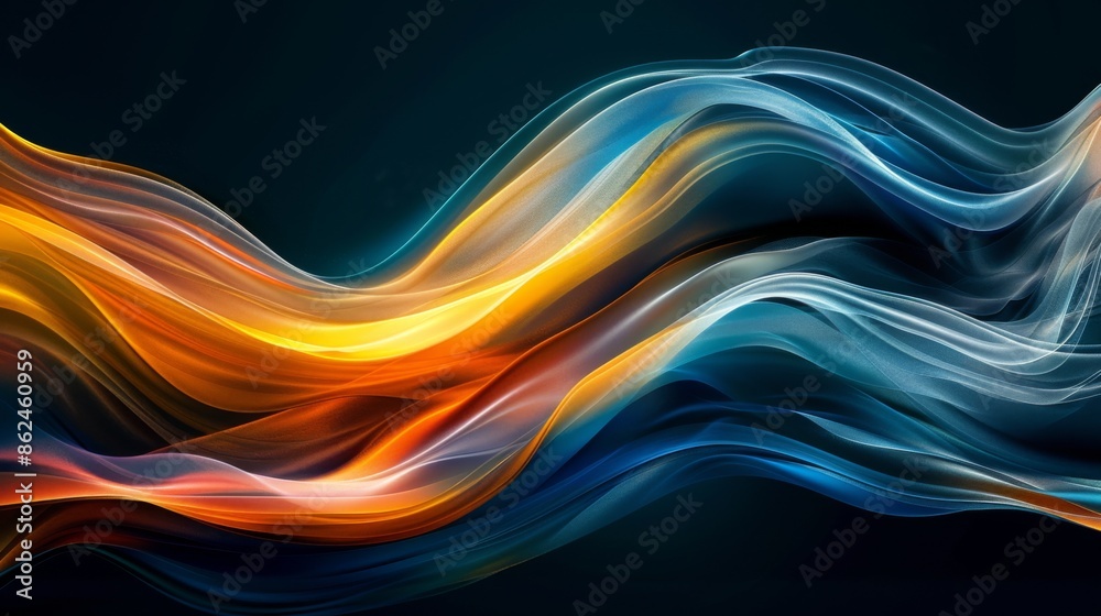 Fototapeta premium Blue orange futuristic flowing liquid background