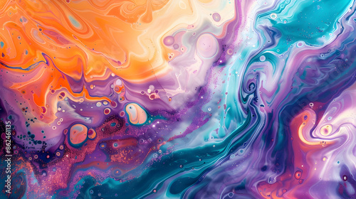 Wallpaper Mural Radiant color wave. Shiny paint. Fluid art. Combined vivid orange cyan purple pink liquid bubbles swirling on water surface with glitter Torontodigital.ca