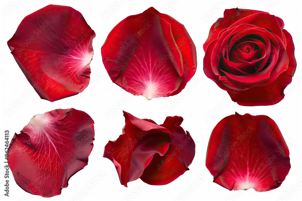 Set of red rose petals isolated on transparent background cutout Set of red rose petals isolated on transparent background cutout
