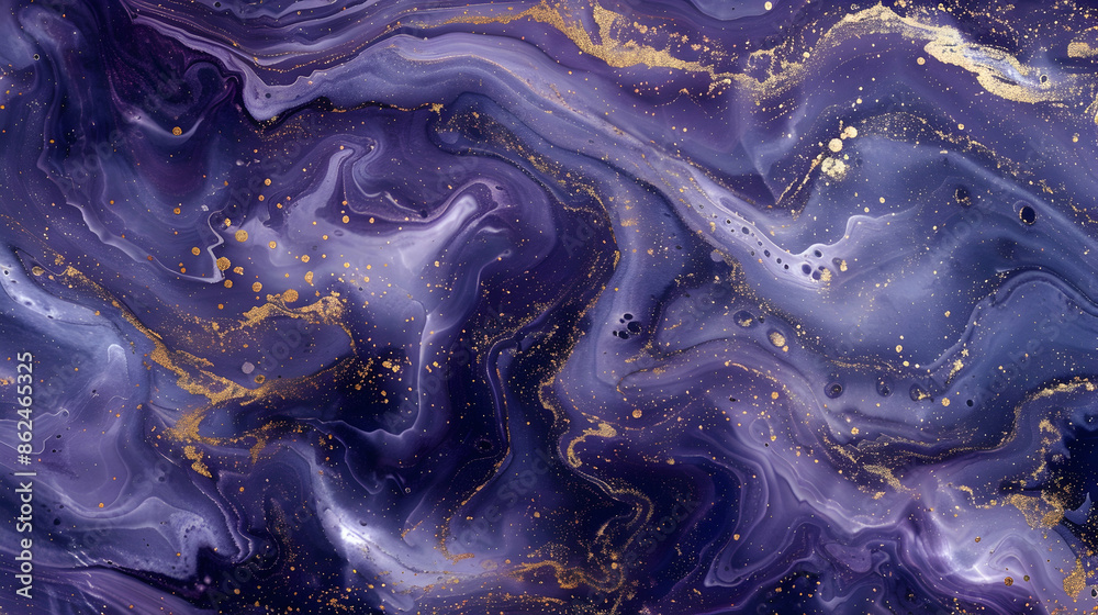 Obraz premium Swirling indigo and purple with gold powder creating an abstract marble backdrop
