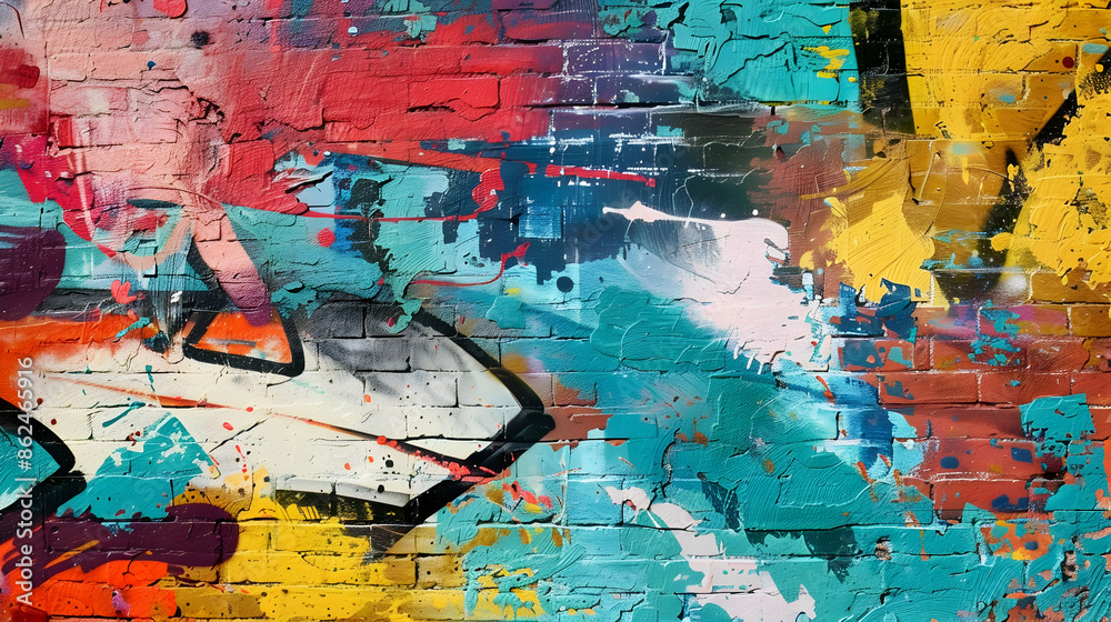 Fototapeta premium Urban graffiti wall art spray paint texture background - Colorful street art with urban flair