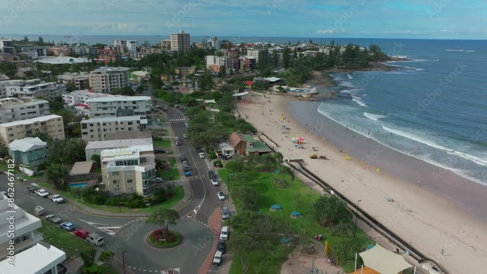 Sunshine Coast Kings Beach aerial drone summer autumn fall Australia Australian Aussie stunning beautiful sandy coastline Queensland Caloundra Bribie Island life guards forward pan up motion Sunshine Coast Kings Beach aerial drone summer autumn fall Australia Australian Aussie stunning beautiful sandy coastline Queensland Caloundra Bribie Island life guards forward pan up motion