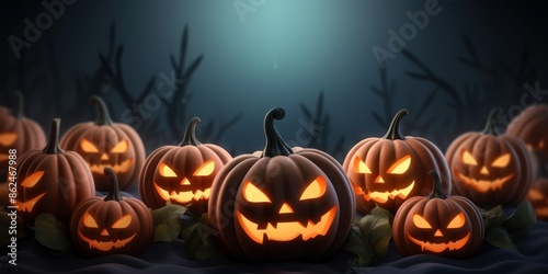 Wallpaper Mural Halloween pumpkins with glowing faces in a dark forest Torontodigital.ca