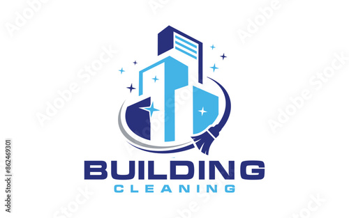 Building Cleaning company badge, emblem. Vector illustration.