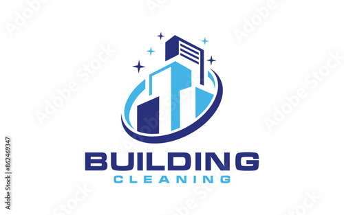 Building Cleaning company badge, emblem. Vector illustration.