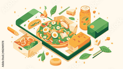 Order food with phone isometric illustration flat