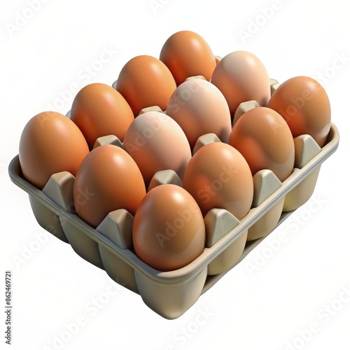 3D Render of a Dozen Eggs in a Carton, on isolated white background, Generative AI