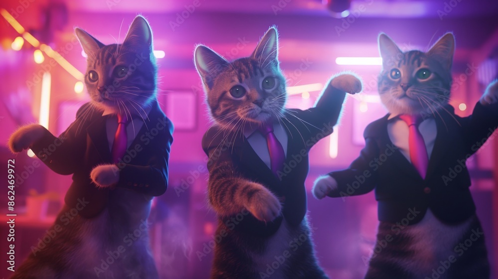 Fototapeta premium Cat in a suite dancing in the disco neon lights fun