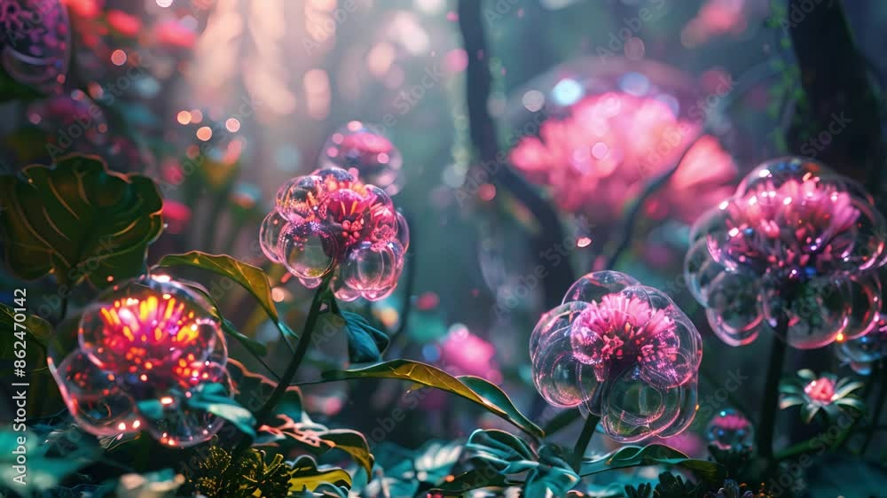 Vibrant, otherworldly flowers thrive in a magical garden Vibrant, otherworldly flowers thrive in a magical garden