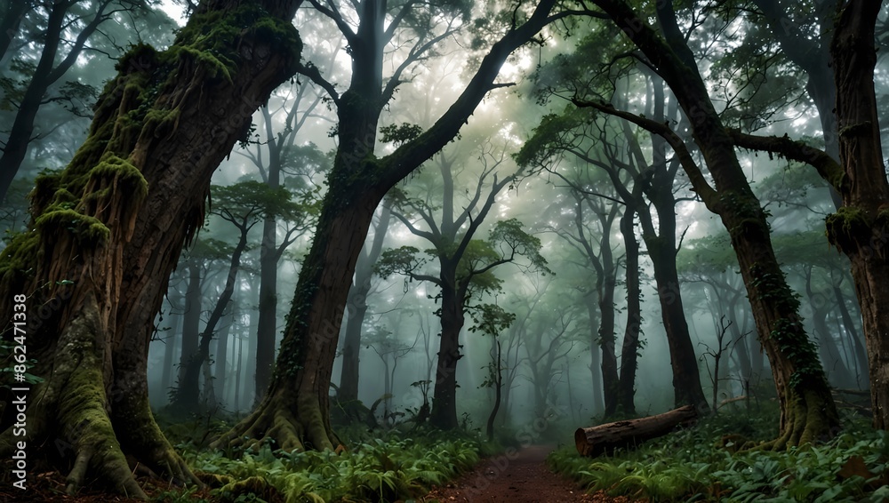 Fototapeta premium A story about a forbidden enchanted forest where time flows differently, aging its visitors overnight ai_generated