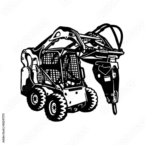 Skid Steer jackhammer - Vector Image Special Vehicles, Heavy Equipment
