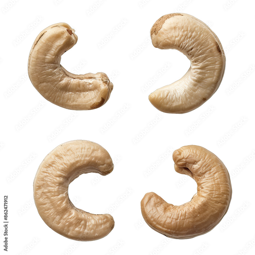 4 set of cashew nuts isolated on white and transparent background 4 set of cashew nuts isolated on white and transparent background