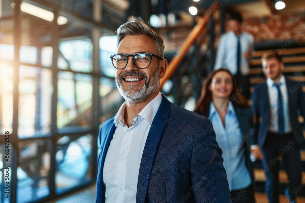 Professional Photography of a businessman leading his team to success, Generative AI