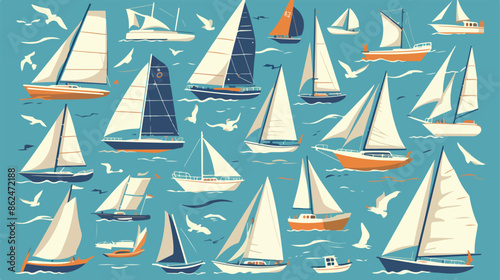 Sailboats poster design  chalkbard background