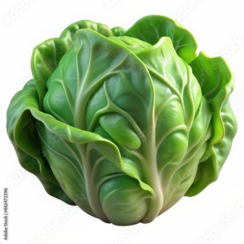 3D Render of a Head of Lettuce, on isolated white background, Generative AI