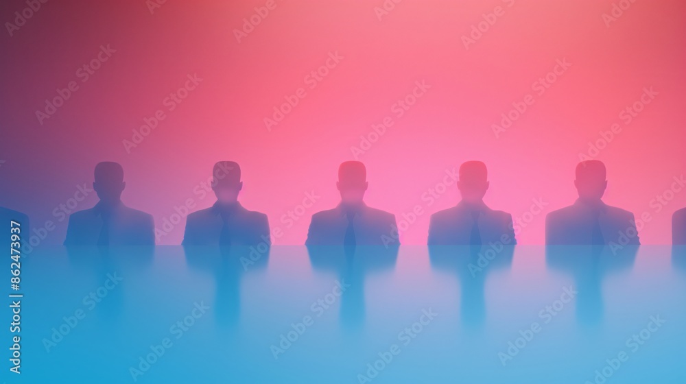 Silhouetted figures in a gradient background of pink and blue, creating a mysterious and professional atmosphere. Silhouetted figures in a gradient background of pink and blue, creating a mysterious and professional atmosphere.