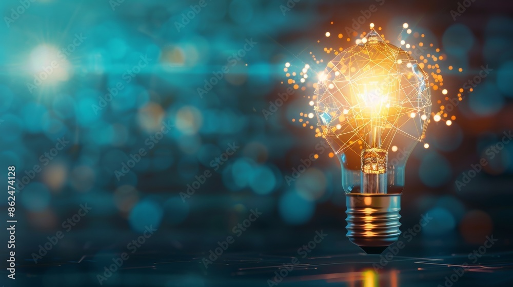 Light bulb on the wall glowing brightly with energy and innovation