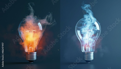 Light bulb on the wall glowing brightly with energy and innovation photo