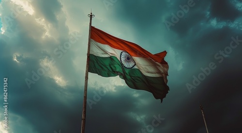 Indian Flag Waving Against Cloudy Sky During Daytime