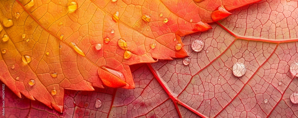 Obraz premium Autumn Leaf Macro with Dew Drops