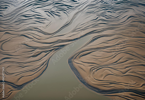 Aerial view of river creating an abstract pattern.AI generated