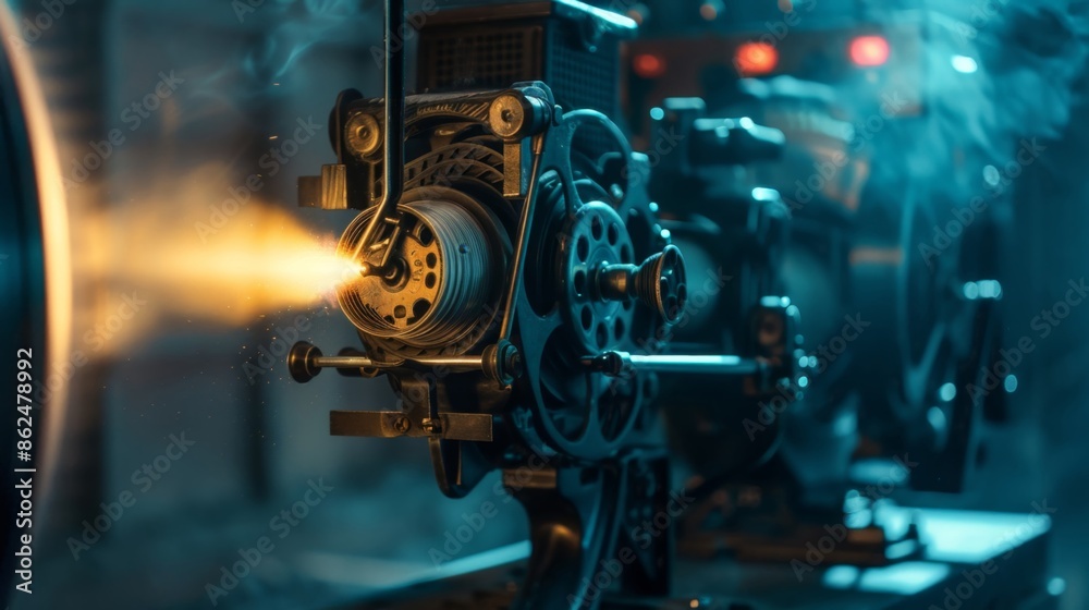 137. A close-up of a movie projector with a film reel, highlighting the magic and nostalgia of watching movies. 137. A close-up of a movie projector with a film reel, highlighting the magic and nostalgia of watching movies.