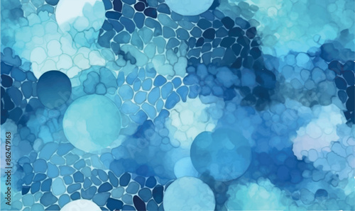 abstract watercolor background, shades of blue, soft, with bubbles, pattern