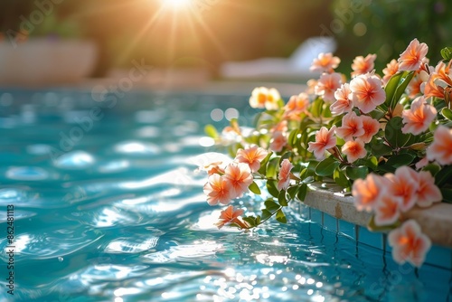 White Flowers Near a Pool on a Sunny Day