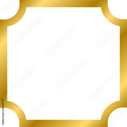 Gold shiny glowing vintage square frame with shadows isolated on white background. Gold realistic square border. illustration
