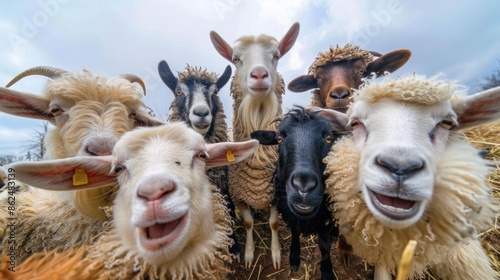 Group Portrait of Curious Goats and Sheep © Bolustck