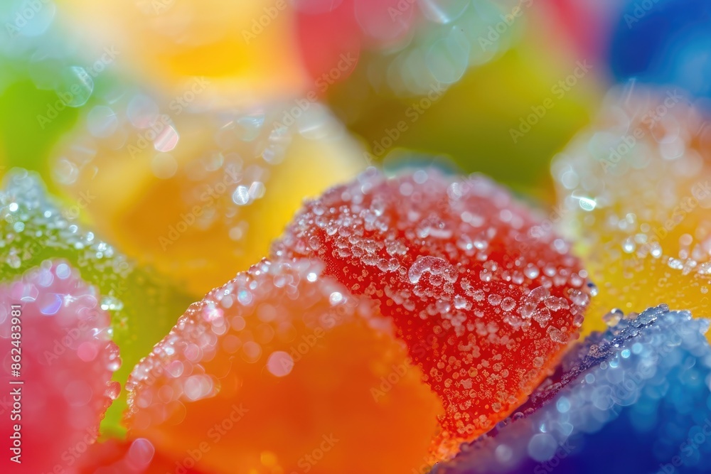 Assorted sugar-coated Gummy candies, highlighting their texture and bright colors Assorted sugar-coated Gummy candies, highlighting their texture and bright colors