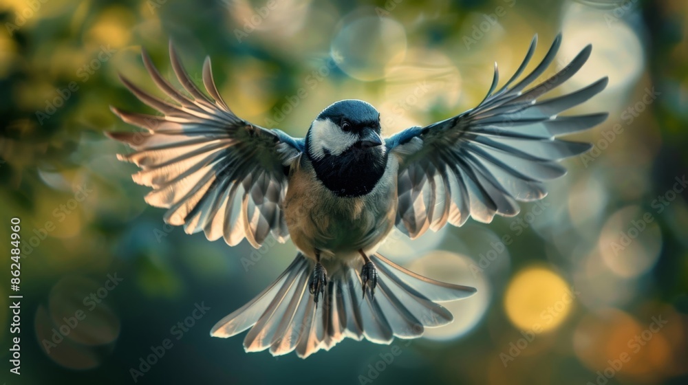 Naklejka premium 38. A close-up of a bird in flight, capturing the grace and freedom of nature.