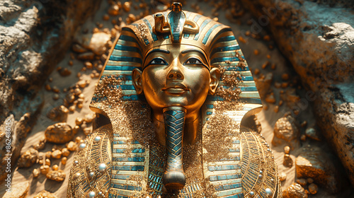 The sarcophagus of the ancient great Egyptian pharaoh is covered with gold