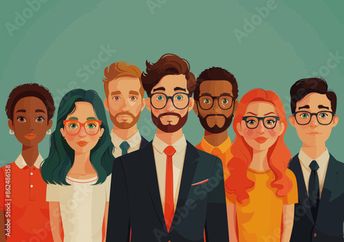Diverse Business Team in Professional Attire Learning from Teacher in Minimalistic Vector Illustration, Education and Workplace Training Concept, Daytime, Modern Flat Design