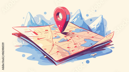 Map with pointer vector sketch icon isolated on background