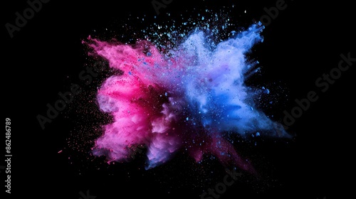 Explosion of multicolored powder with freezing isolated on background. White splashes of abstract colored dust. © suteeda