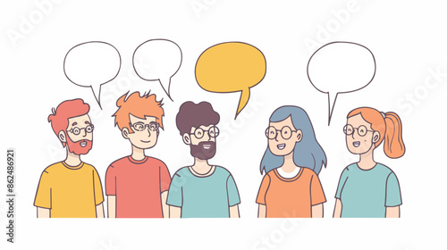 People Communicating with Speech Bubbles on White Background