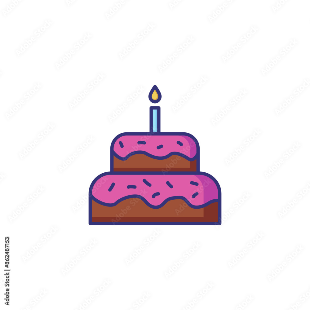 Birthday cake line icon. Pastry, menu, candle. Celebration concept. Vector illustration can be used for topics like holiday, dessert, bakery Birthday cake line icon. Pastry, menu, candle. Celebration concept. Vector illustration can be used for topics like holiday, dessert, bakery