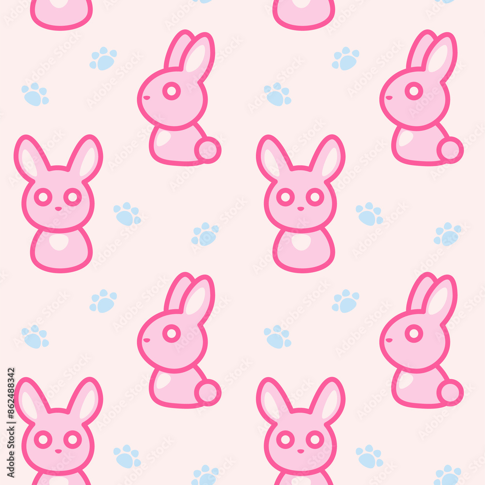 Cute Pink Bunny Pattern with Paw Prints Cute Pink Bunny Pattern with Paw Prints
