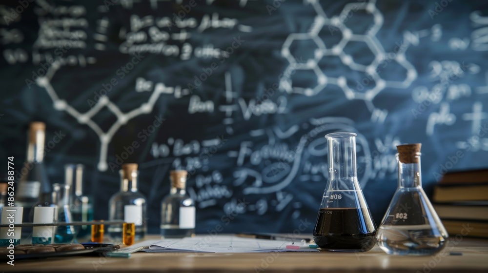 Close-up of a chalkboard with chemistry notes High quality images Close-up of a chalkboard with chemistry notes High quality images