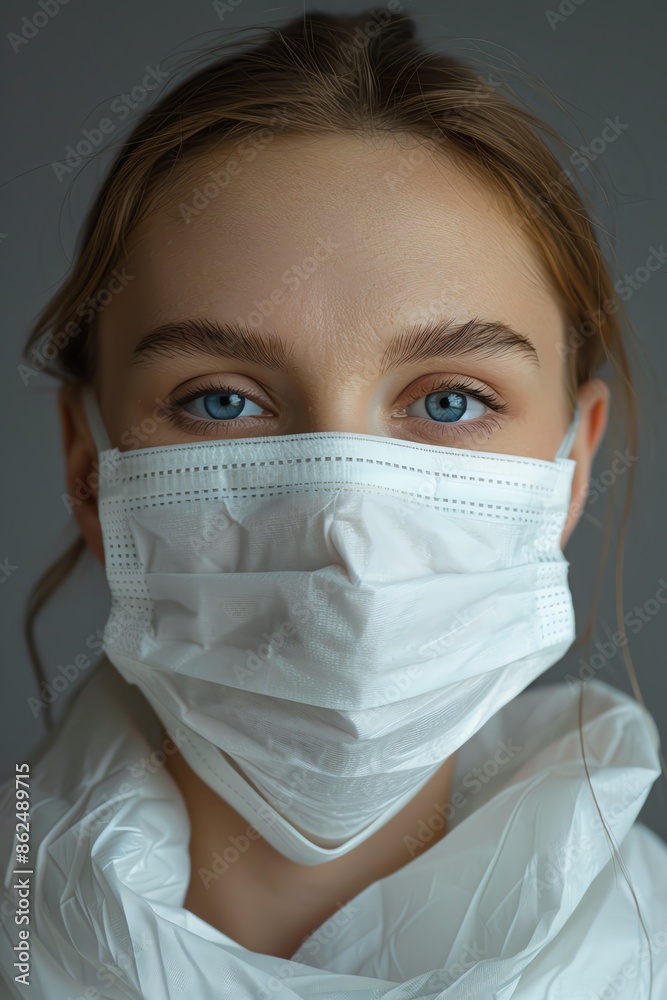 Person wearing a mask to protect against airborne allergens, Allergy prevention, Health care Person wearing a mask to protect against airborne allergens, Allergy prevention, Health care