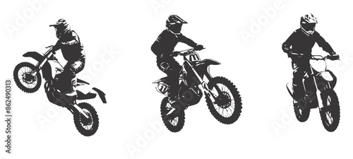 silhouettes of man riding on motocross vector design