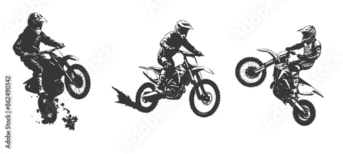 silhouettes of man riding on motocross vector design