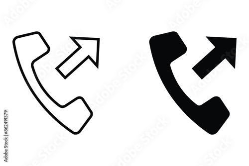 Outgoing call set icon in flat style. Telephone call icons with symbol of caller, Phone sign. Isolated round collection of ringing phone. Flat button on black and