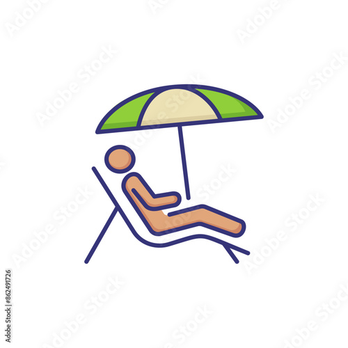 Man sunbathing in chaise lounge line icon. Beach, summer resort, vacation. Travel concept. Vector illustration can be used for topics like tourism, summer, leisure