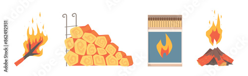 Fireplace and Hearth Design Element and Object Vector Set