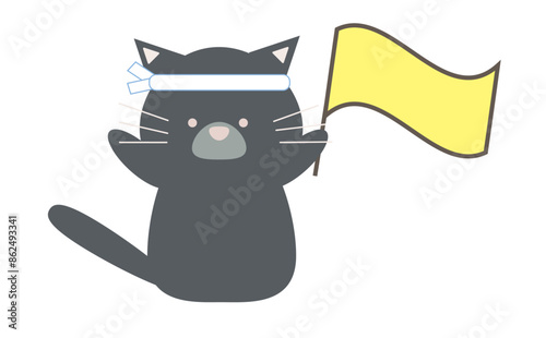 旗を振る猫