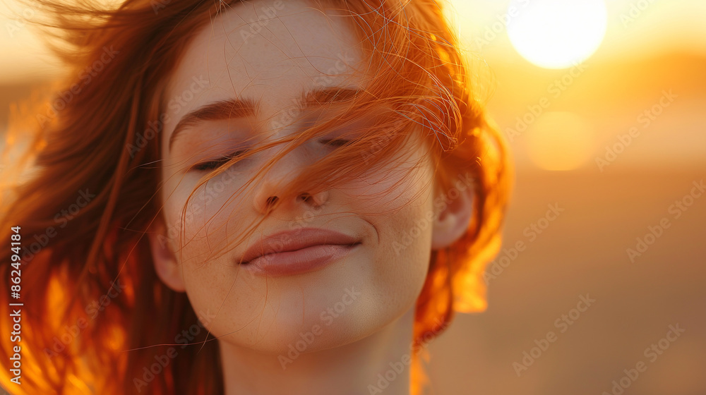 A woman with red hair is smiling and looking at the camera A woman with red hair is smiling and looking at the camera