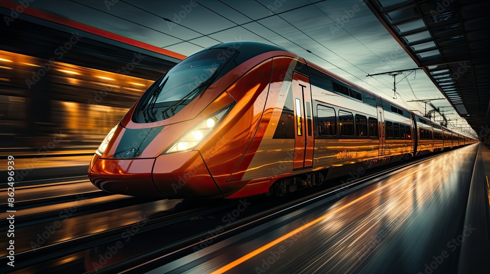 Motion blur of fast-moving train